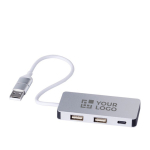 Aluminium-USB-Hub mit 2 USB-A-Anschlüssen und 1 USB-C-Anschluss farbe silber Ansicht mit Druckbereich