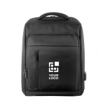 Wasserdichter Anti-Diebstahl-Rucksack aus recyceltem Polyester farbe schwarz Ansicht mit Druckbereich