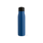 Flasche aus recyceltem Edelstahl mit Kordelband, 540 ml farbe blau Ansicht von vorne