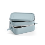 Doppelte Lunchbox aus recyceltem Edelstahl mit Schnallen, 1,05 L farbe blau mamoriert zweite Ansicht