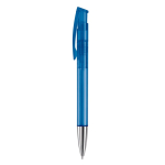 Farbiger transparenter Kunststoffstift mit Metallspitze, blaue Tinte farbe blau-transparent dritte Ansicht