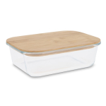 Klassische rechteckige Lunchbox aus Glas mit Bambusdeckel farbe transparent