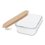 Klassische rechteckige Lunchbox aus Glas mit Bambusdeckel farbe transparent dritte Ansicht