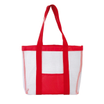 Netz-Strandtasche mit Farben und Vordertasche mit Logo bedruckt farbe rot dritte Ansicht