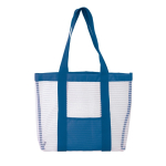 Netz-Strandtasche mit Farben und Vordertasche mit Logo bedruckt farbe weiß/blau dritte Ansicht