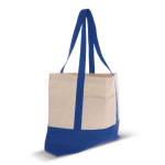 Baumwolltasche mit Farbdetail am Boden und an den Henkeln, 280 g/m2 farbe blau