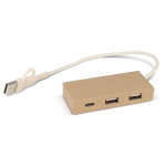 Hub aus Recyclingpapier mit 2 USB-Eingängen und einem USB-C farbe natürliche farbe zweite Ansicht