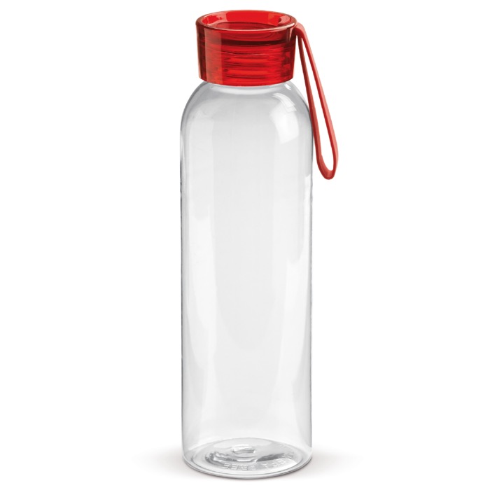 Plastikflasche mit Verschluss und farbiger Schlaufe, 600 ml farbe rot-transparent