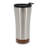 Doppelwandige Coffee-To-Go Becher mit Korkdetail am Boden, 480 ml farbe silber