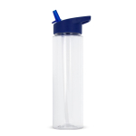 Transparente RPET-Flasche mit Deckel mit faltbarem Trinkhalm, 600 ml farbe blau