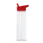 Transparente RPET-Flasche mit Deckel mit faltbarem Trinkhalm, 600 ml farbe rot