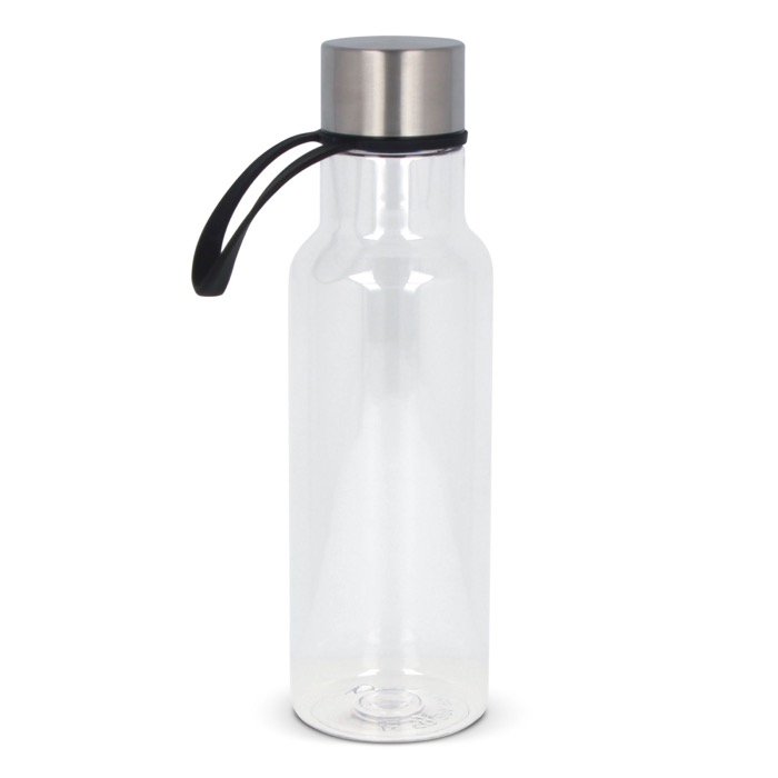 Transparente RPET-Flasche mit Gummitrageschlaufe, 600 ml farbe schwarz