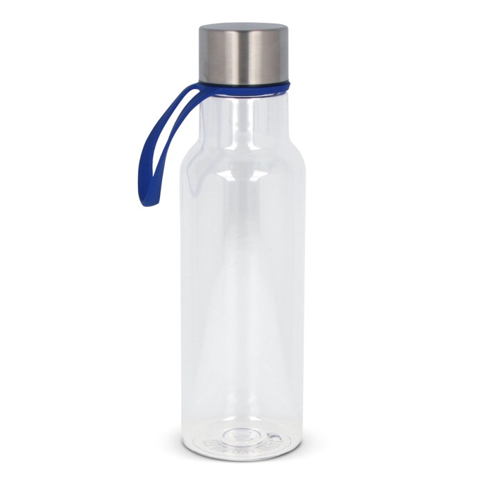 Transparente RPET-Flasche mit Gummitrageschlaufe, 600 ml farbe blau