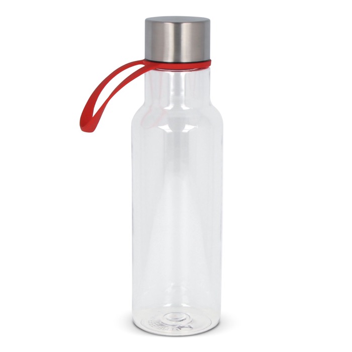 Transparente RPET-Flasche mit Gummitrageschlaufe, 600 ml farbe rot