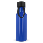 Farbige RPET-Trinkflasche mit Gummiband zum Tragen, 600ml farbe blau dritte Ansicht