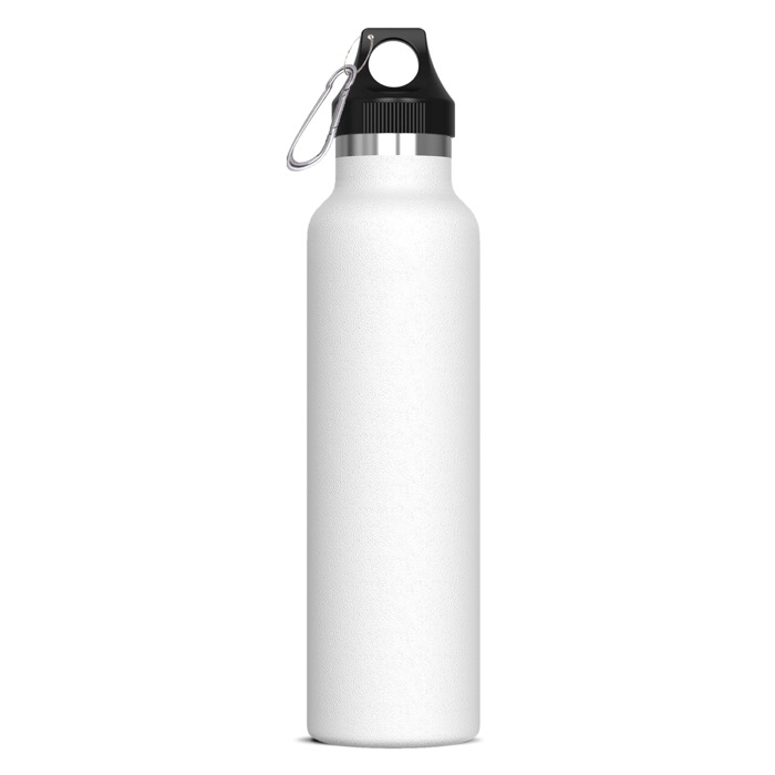 100% auslaufsichere Edelstahlflasche mit Karabiner, 650 ml farbe weiß