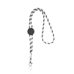 Gestreiftes Lanyard in Röhrenform aus RPET mit Karabiner, 3 cm farbe weiß