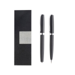 Kugelschreiber- und Rollerball-Set aus Metall im Etui, schwarze Tinte farbe schwarz