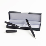 Kugelschreiber- und Rollerball-Set aus Metall im Etui, schwarze Tinte