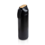 Edelstahl-Thermoflasche mit Griff und Bambusdetail, 600 ml farbe schwarz