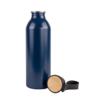 Flasche aus recyceltem Aluminium mit Holzdetail im Verschluss, 550 ml farbe blau vierte Ansicht