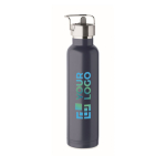 Thermoflasche aus recyceltem Edelstahl mit Strohhalm und Griff, 660 ml farbe marineblau Ansicht mit Druckbereich