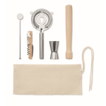 Cocktail-Set mit 5 wesentlichen Utensilien in einer Baumwolltasche farbe beige zweite Ansicht