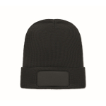 Unisex-Beanie aus RPET-Polyester mit bedruckbarem Aufnäher farbe schwarz