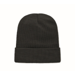 Unisex-Beanie aus RPET-Polyester mit bedruckbarem Aufnäher farbe schwarz zweite Ansicht