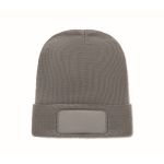 Unisex-Beanie aus RPET-Polyester mit bedruckbarem Aufnäher farbe dunkelgrau