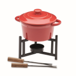 Kleines Fondue-Set für 2 Personen aus Keramik mit 2 Gabeln, 300 ml farbe rot