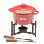 Kleines Fondue-Set für 2 Personen aus Keramik mit 2 Gabeln, 300 ml farbe rot Ansicht mit Druckbereich