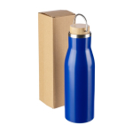 Trinkflasche aus recyceltem Edelstahl mit Bambusverschluss, 500 ml farbe blau dritte Ansicht