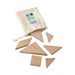 Klassisches Puzzle- und Tangram-Set aus Naturholz im Beutel farbe braun Ansicht mit Druckbereich