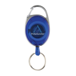 Schlüsselanhänger aus recyceltem ABS und Zink mit Band und Karabiner farbe blau Ansicht mit Logo