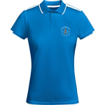 Damen-Kurzarm-Polo aus Polyester, 140 g/m2, Roly farbe köngisblau Ansicht mit Siebdruck