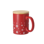 Keramiktasse mit Schneeflocken und Bambusdeckel, 300 ml farbe rot erste Ansicht