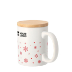 Keramiktasse mit Schneeflocken und Bambusdeckel, 300 ml Ansicht mit Druckbereich