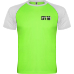 Kurzarm-Unisex-Sportshirt aus Polyester, 140 g/m2, Roly farbe neongrün Ansicht mit Siebdruck