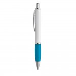 Kugelschreiber mit weißem Schaft und farbigen Verzierungen Farbe hellblau