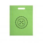 Preiswerte  Non-Woven-Tasche für Messen und Veranstaltungen Farbe hellgrün Ansicht mit Logo 1