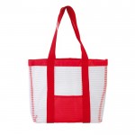 Netz-Strandtasche mit Farben und Vordertasche mit Logo farbe rot dritte Ansicht