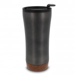 Doppelwandige Coffee-To-Go Becher mit Kork am Boden, 480 ml farbe titan