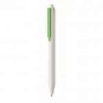 Weißer, recycelter Kugelschreiber mit blauer Tinte und farbigem Clip Farbe lindgrün