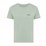 Damen T-Shirt aus recycelter Baumwolle slim fit, 160 g/m2, Iqoniq farbe olivgrün Ansicht mit Logo