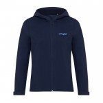 Damen Softshell-Jacke casual fit bedrucken, 300 g/m2 Iqoniq farbe marineblau Ansicht mit Logo