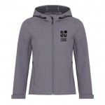 Damen Softshell-Jacke casual fit bedrucken, 300 g/m2 Iqoniq farbe grau mamoriert Ansicht mit Druckbereich