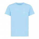 Kinder T-Shirt aus recycelter Baumwolle Casual Fit, 160 g/m2, Iqoniq farbe cyan-blau Ansicht mit Logo