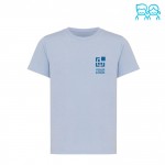 Kinder T-Shirt aus recycelter Baumwolle Casual Fit, 160 g/m2, Iqoniq farbe cyan-blau Ansicht mit Druckbereich