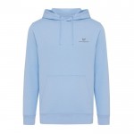 Unisex Sweatshirt aus recycelter Baumwolle slim fit, 280 g/m2 Iqoniq farbe cyan-blau Ansicht mit Logo